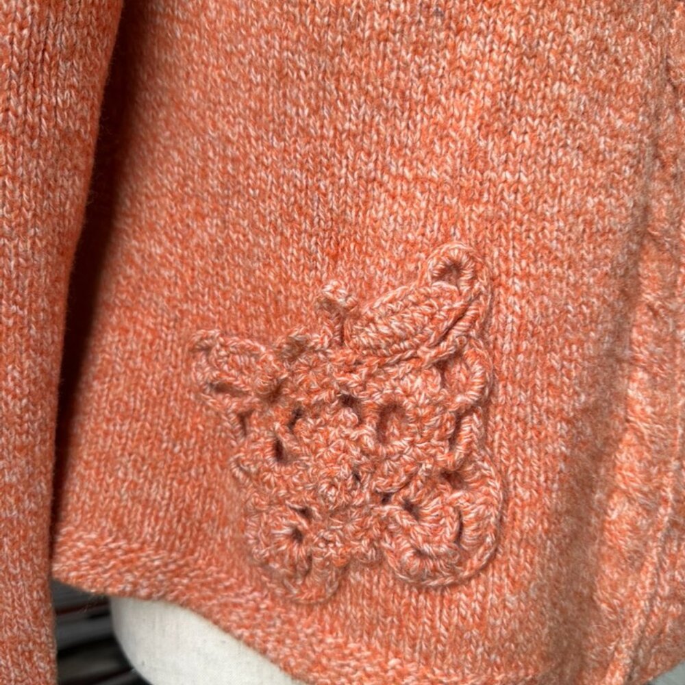 Sleeping On Snow, Anthropologie, Zip Hoodie Sweater, Orange, Crochet Pockets, XL - Picture 2 of 13